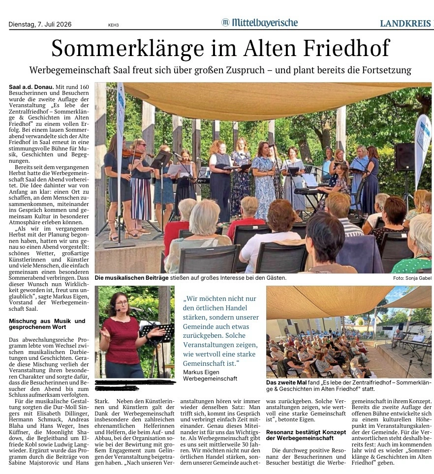 Sommerklänge in Alten Friedhof - Ines Küffner - Zeitungsartikel Mittelbayerische